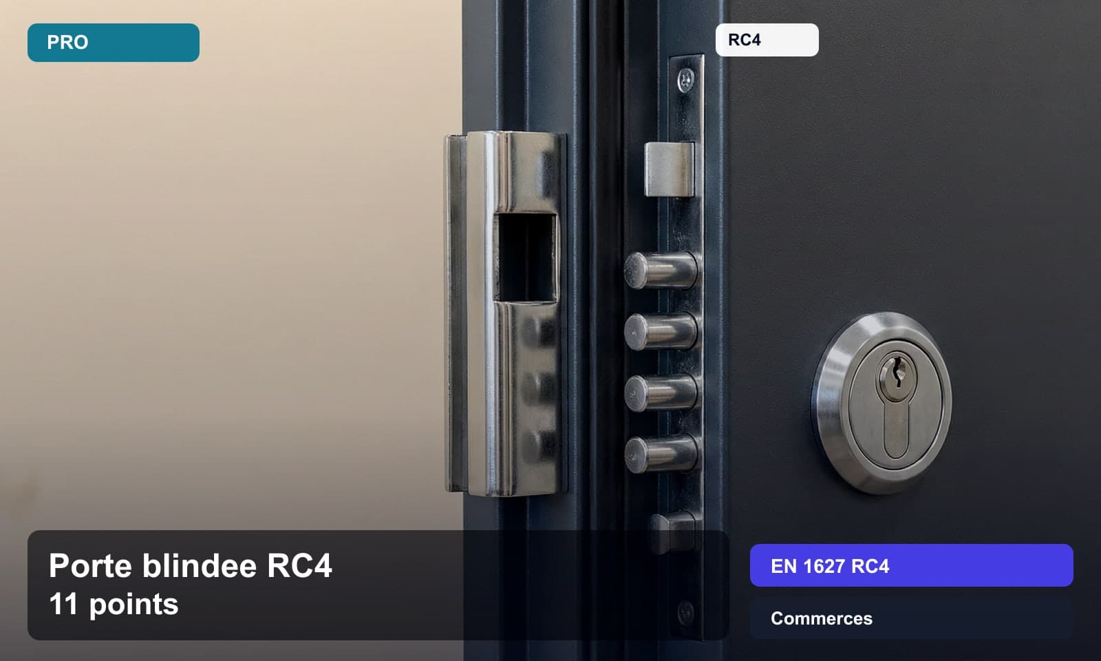 Photo porte blindee rc4 11 points norme EN 1627 RC4 pour Commerces