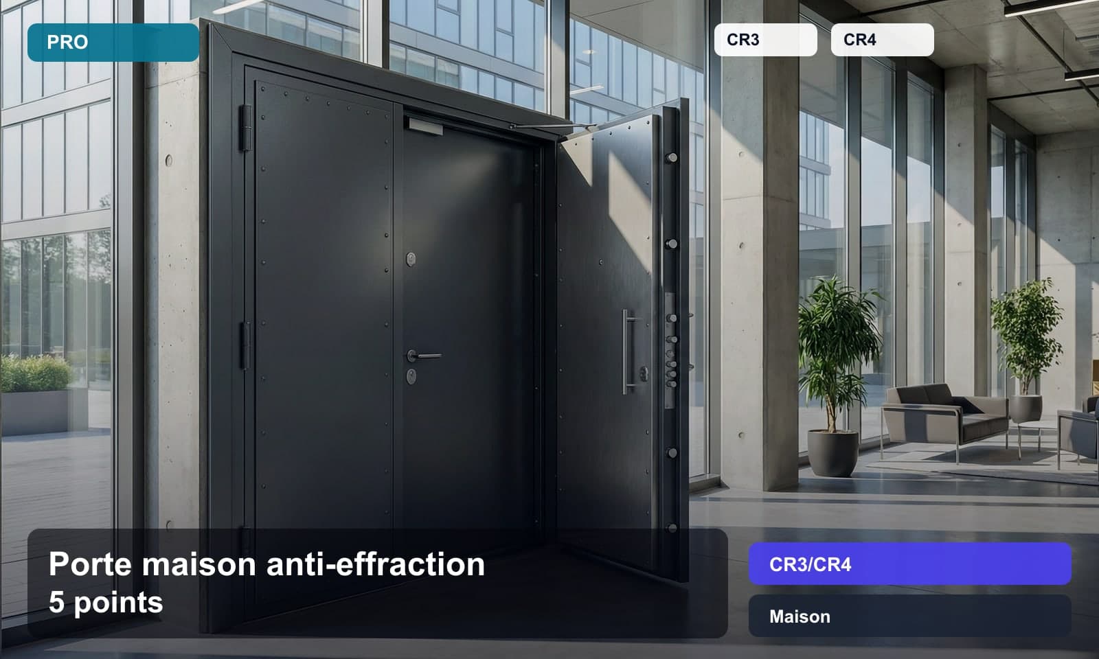 Photo porte maison anti-effraction 5 points norme CR3/CR4 pour Maison