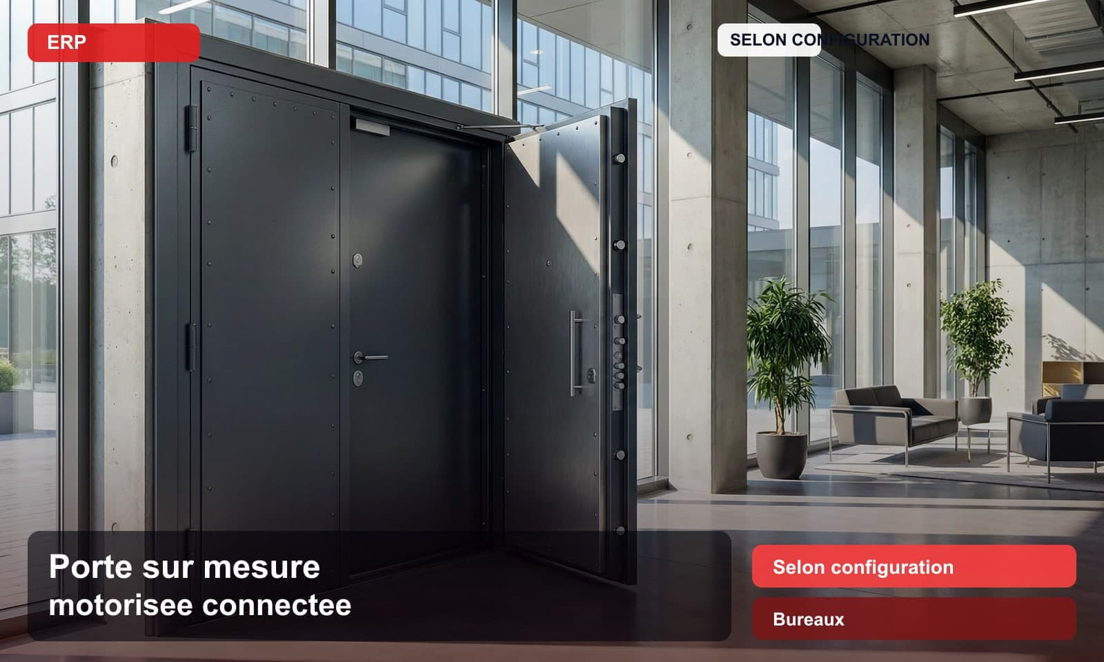 Photo porte sur mesure motorisee connectee norme Selon configuration pour Bureaux